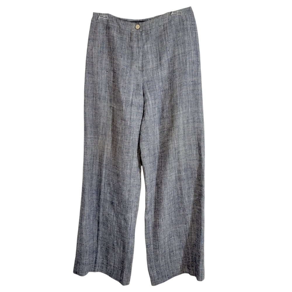 Maxmara Blue Washed Linen Wide Leg Pants
